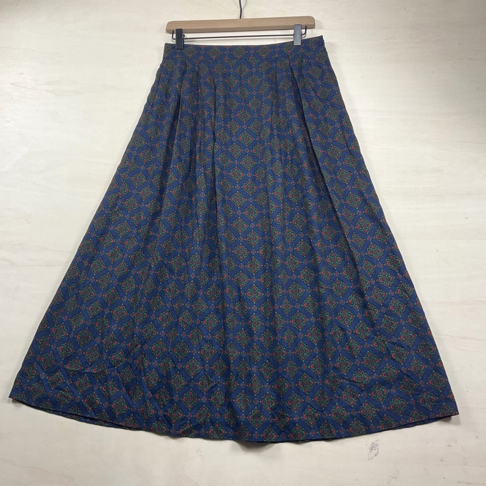 Vintage Pendleton Classic Navy Blue Geometric Diamond Print Maxi Skirt Size 10